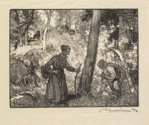 Foresta di Fontainebleau: Cacciatori di funghi al Rocher Bernard, 1890
