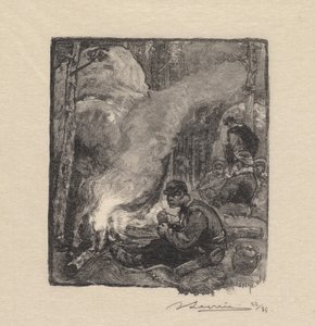 La foresta di Fontainebleau: Il pasto dei boscaioli, 1890 da Auguste Louis Lepère