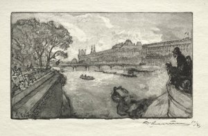 Le Louvre, visto dal Pont Neuf, 1890 da Auguste Louis Lepère