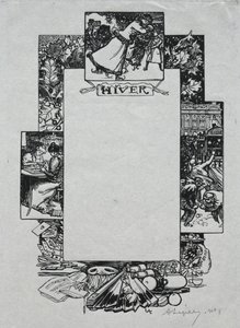 Almanacco di Parigi, 1897: Bordo decorativo, inverno, 1897 da Auguste Louis Lepère