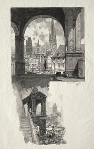 Rouen Illustré: Place de la Haute Vieille Tour; Edicule de la Fierte da Auguste Louis Lepère