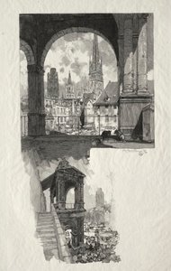 Rouen Illustré: Place de la Haute Vieille Tour, Edicule de la Fierte, 1896 da Auguste Louis Lepère