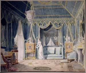Boudoir della regina Ortensia de Beauharnais (1783-1837) nel 1811. Acquerello di Auguste Garneray (1785-1824). Collezione privata da Auguste Simon Garneray