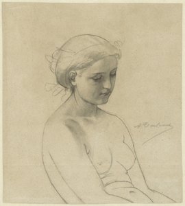 Nudo femminile seduto, tre quarti verso destra, mezzo busto da Auguste Toulmouche