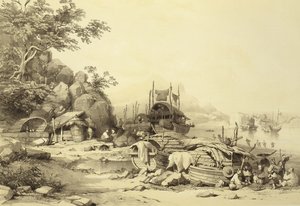 House Boats nella baia di Cowloon, tavola 6 da Schizzi della Cina, incisa da Eugene Ciceri, 1842 da Auguste after Borget