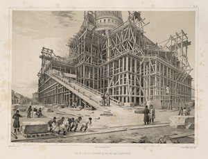 Vista della Cattedrale circondata da impalcature di legno Da: La costruzione della Cattedrale di Sant