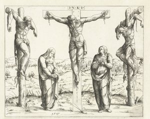 Cristo sulla croce con Maria e Giovanni da Augustin Hirschvogel