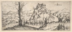 Paesaggio con alte rocce e fortezze, 1546 da Augustin Hirschvogel