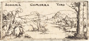 Paesaggio con Tre Città in Fiamme: Sodoma, Gomorra e Tiro da Augustin Hirschvogel