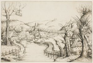 Paesaggio con ponte di legno curvo da Augustin Hirschvogel