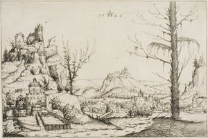 Paesaggio con una fortezza su una collina da Augustin Hirschvogel