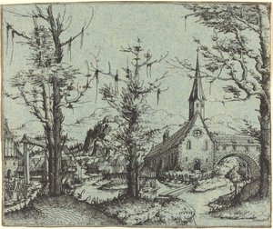 Paesaggio con una chiesa di villaggio da Augustin Hirschvogel