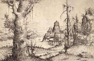Paesaggio fluviale con un albero robusto