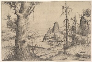 Paesaggio Fluviale con Grande Albero a Sinistra da Augustin Hirschvogel