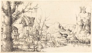 Paesaggio Fluviale con la Tentazione di Cristo da Augustin Hirschvogel