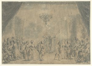 Una ricezione, rappresentata su un palco da Augustin de Saint Aubin (manner of)