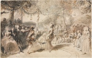 Ballerini in costume che si esibiscono in una taverna da giardino, 1756 da Augustin de Saint Aubin