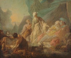 Labano cerca i suoi dei rubati, 1753 da Augustin de Saint Aubin