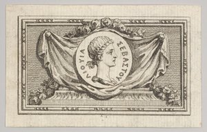 Medaglia con ritratto di Livio nel 5° libro, da Tiberio o i primi sei..., pubblicato nel 1768 da Augustin de Saint Aubin