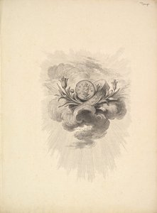Vignetta con una medaglia raffigurante Arpocrate e fiori di loto, Volume I, Pagina 12, da D..., 1778-80 da Augustin de Saint Aubin