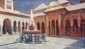La Corte dei Leoni, Alhambra (litografia a colori)