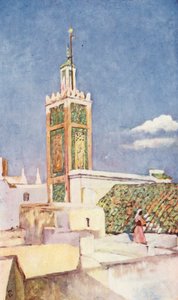 Il minareto della Grande Moschea di Tangeri (litografia a colori)