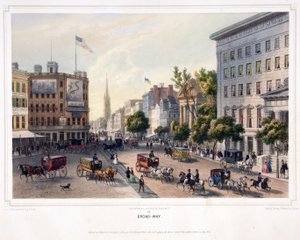Broad-Way, pub. 1850 (litografia a colori) da Augustus (after) Kollner