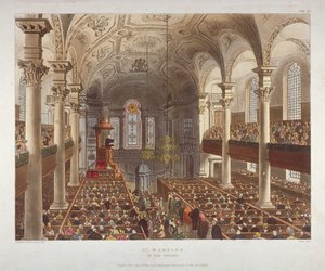 Interno della Chiesa di St Martin-in-the-Fields, Westminster, Londra da Augustus Charles Pugin, Thomas Rowlandson