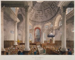 Interno della Chiesa di San Stefano Walbrook durante una funzione, Città di Londra, 1809 da Augustus Charles Pugin, Thomas Rowlandson
