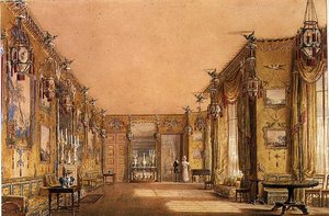 Interno della sala gialla al Brighton Pavilion, c.1820