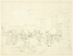 Studio per la Zecca, da Microcosmo di Londra (recto); schizzo del cortile (verso) da Augustus Charles Pugin