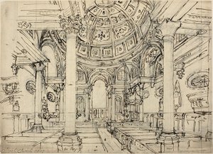 Studio per la chiesa di Walbrook (recto); Schizzi di barche a vela, uomini e scialuppe (verso) da Augustus Charles Pugin