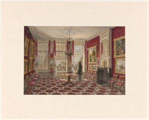 Interno del XIX secolo con dipinti e figura in piedi da Augustus Wijnantz