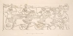 Guerrieri assiri in battaglia, da Monumenti di Ninive, pub. 1849 da Austen Henry Layard