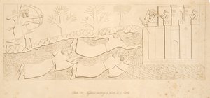Fuggitivi che attraversano un fiume verso un castello, da Monumenti di Ninive, pub. 1849