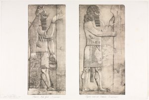 Monumenti di Ninive: Tavola 6, Dio-pesce (Nimroud); Figura vicino a un ingresso (Kouyunjik)