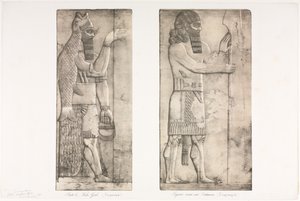 Monumenti di Ninive: Tavola 6, Dio-pesce Nimroud, Figura vicino a un ingresso Kouyunjik, 1853