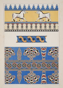 Ornamenti dipinti da Nimroud, da Monumenti di Ninive, pub. 1849 da Austen Henry Layard