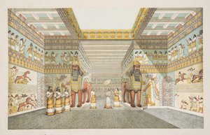 Ricostruzione della sala di un palazzo assiro, da Monumenti di Ninive, pub. 1849
