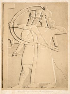 Due arcieri e un portatore di scudo, da Monumenti di Ninive, pub. 1849 da Austen Henry Layard