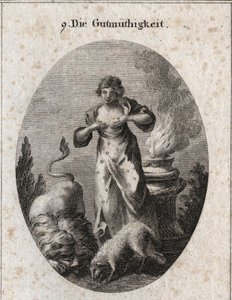 Allegoria della benignità che allatta contemporaneamente un agnello e un leone simboleggiando l