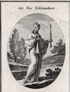 Allegoria della modestia. Tiene uno scettro sopra il quale c