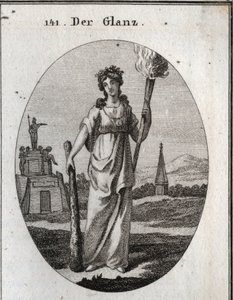 Allegoria dello splendore. Il bastone su cui si appoggia è il simbolo delle virtù. La catena e la medaglia d