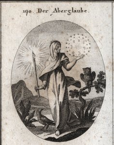 Allegoria della superstizione. Tiene una candela accesa e un cerchio di stelle. da Austrian School