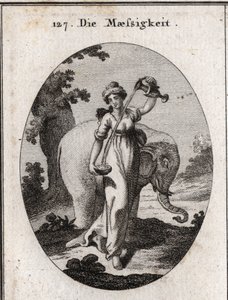 Allegoria della temperanza. I suoi attributi sono acqua e vino mescolati insieme, così come l