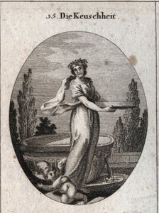 Allegoria della castità con una corona di cannella, simbolo della castità tra gli egiziani, e uno schermo pieno d