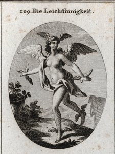 Allegoria della luce. Ha ali sulla testa, spalle, piedi e mani. Incisione in "Iconologie oder Ideen aus dem Gebiete der Leidenschaften und Allegorien bildich dargestellt fur Zeichner, Mahler, Dichter, Gelehrte, Erzieher und freunde Hoherer Geschmacksbildun da Austrian School