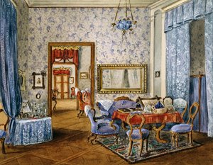 Camera da letto in stile Biedermeier, circa 1830, acquerello, Austria da Austrian School