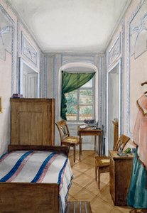Piccola stanza in stile Biedermeier, acquerello, Austria da Austrian School