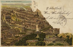 Cartolina raffigurante una vista aerea della città di Vienna da Austrian School